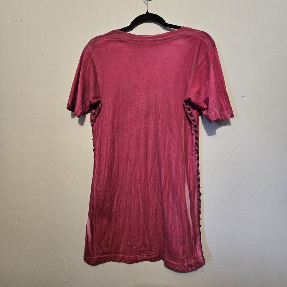 Vtg 90s Y2K Affliction Bling Wings Laceup T-Shirt Women LG Red Grunge Goth Biker - Picture 6 of 11